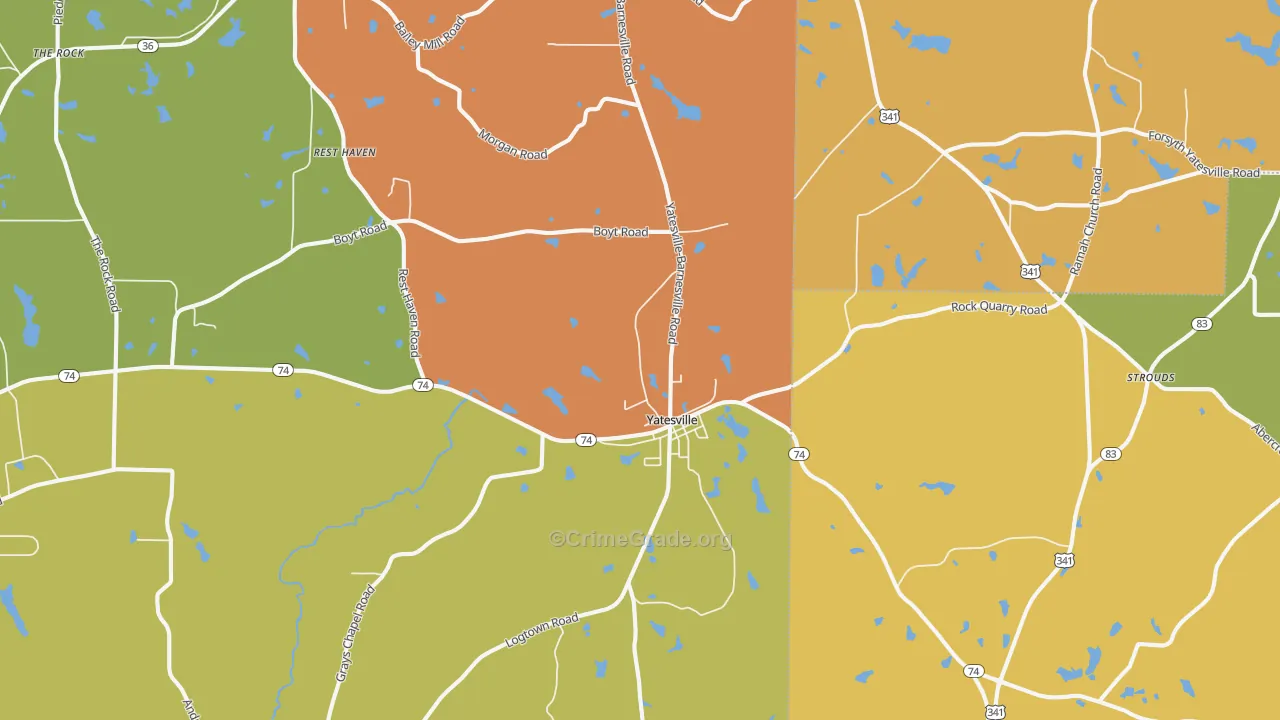 Yatesville, GA Map of Vandalism Rates