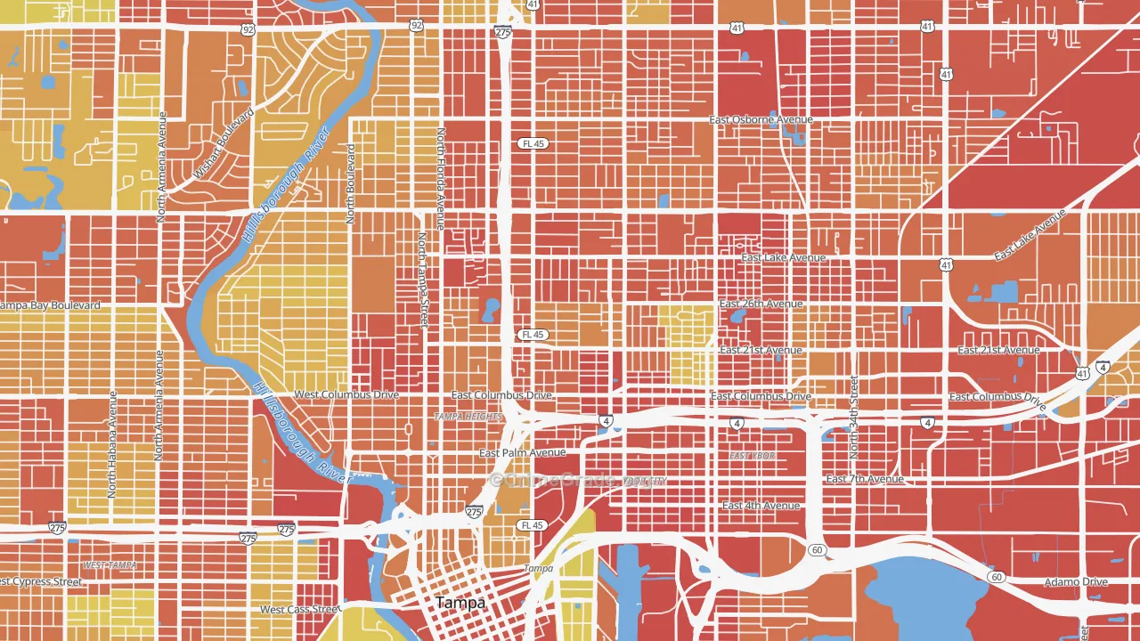 Ybor City, Tampa, FL Map of Vandalism Rates
