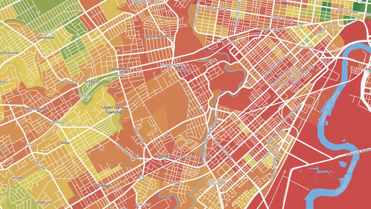 Yeadon, PA Map of Vandalism Rates