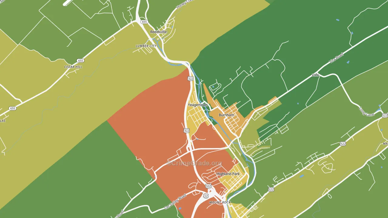 Yeagertown, PA Map of Vandalism Rates