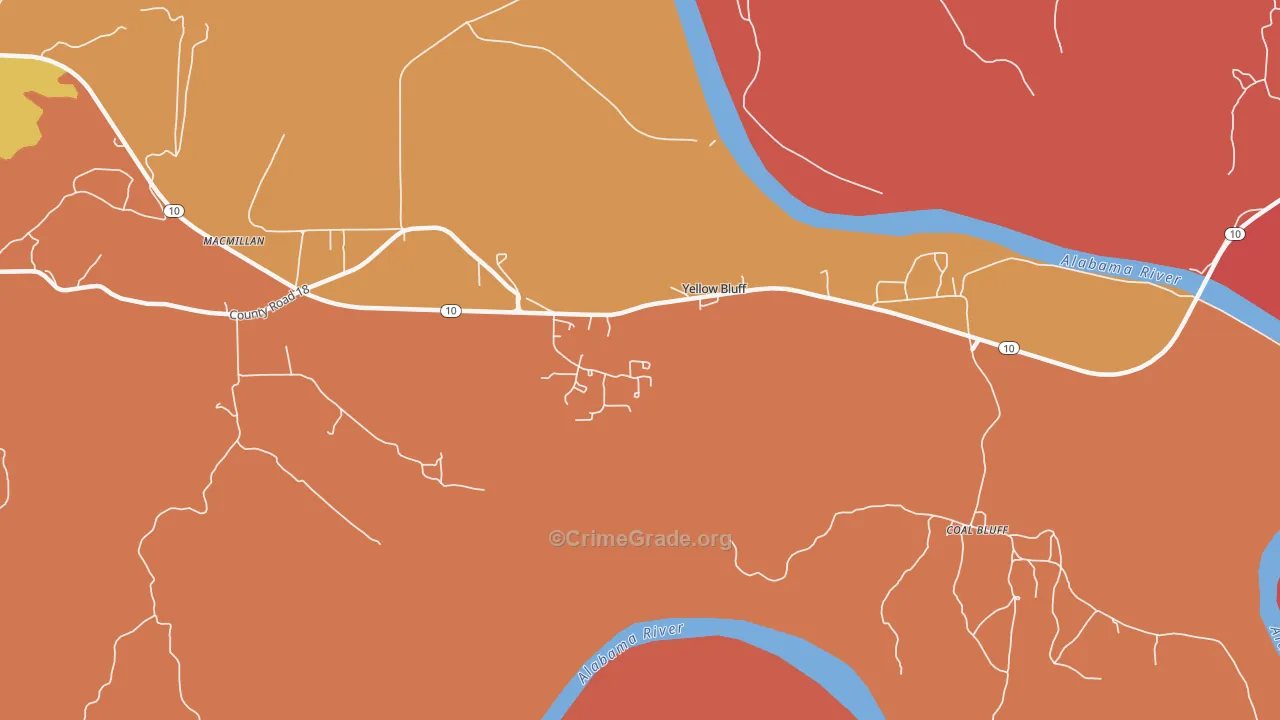 Yellow Bluff, AL Map of Vandalism Rates