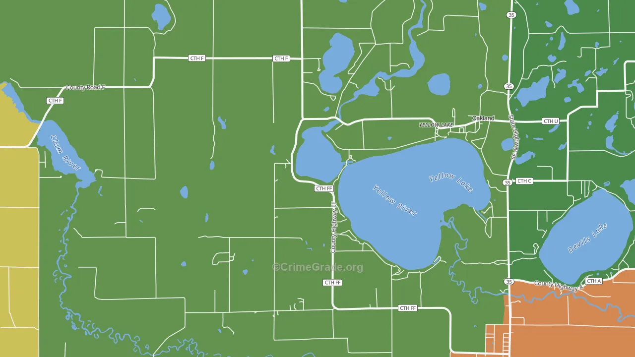 Yellow Lake, WI Map of Vandalism Rates