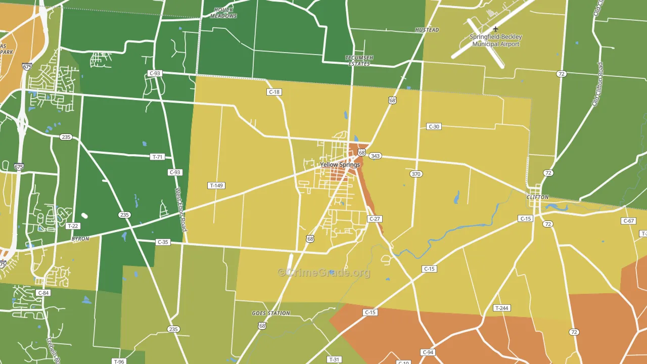 Yellow Springs, OH Map of Vandalism Rates