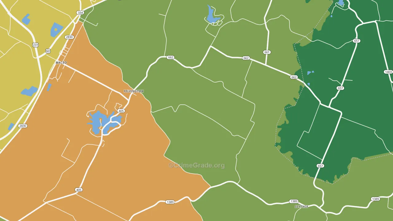 Yelvington, KY Map of Vandalism Rates