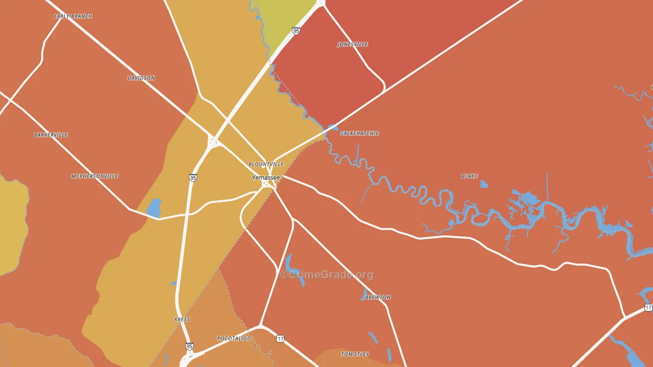 Yemassee, SC Map of Vandalism Rates