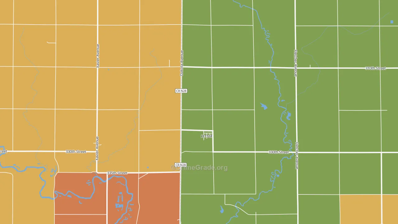 Yetter, IA Map of Vandalism Rates