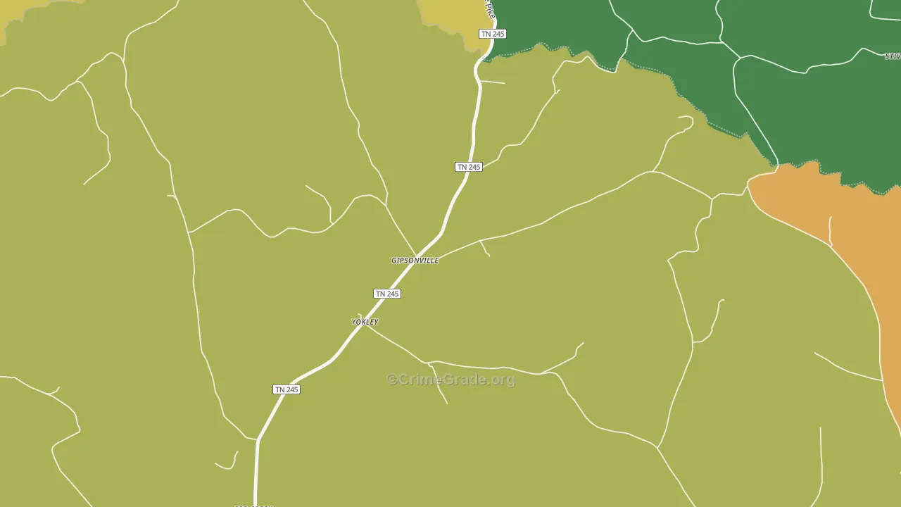 Yokley, TN Map of Vandalism Rates