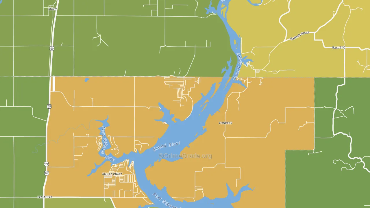Yonkers, OK Map of Vandalism Rates