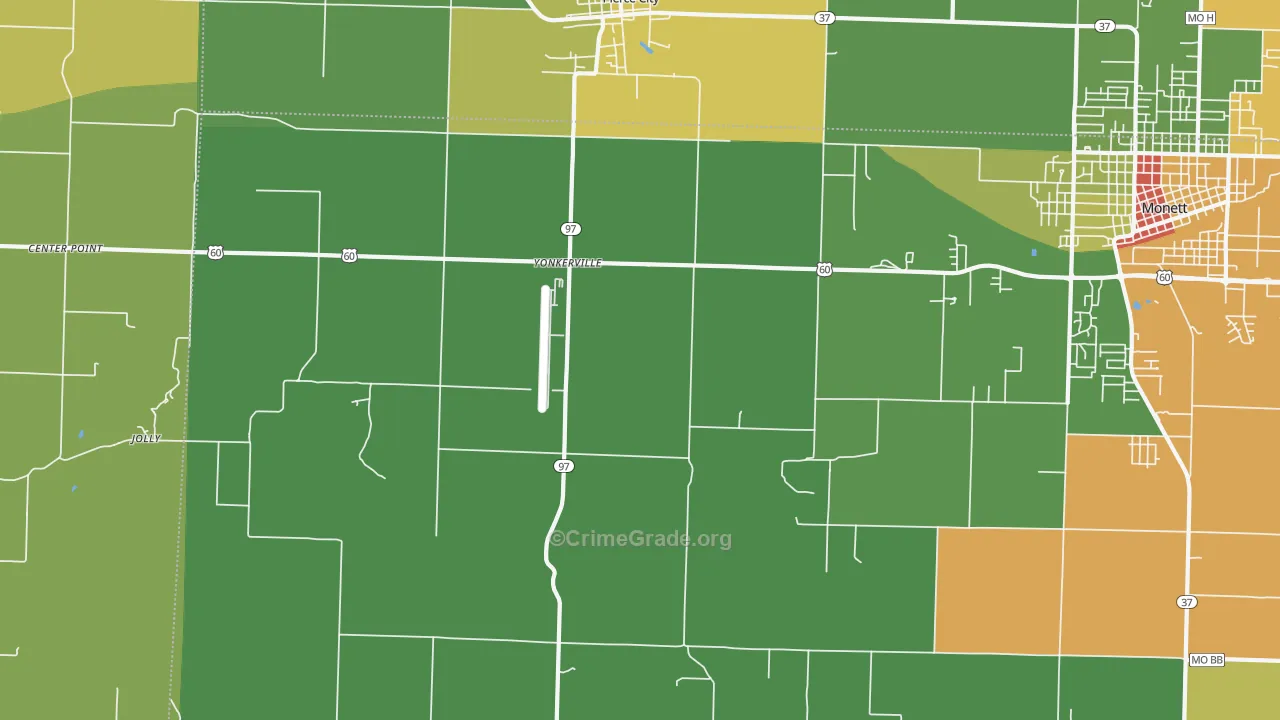 Yonkerville, MO Map of Vandalism Rates