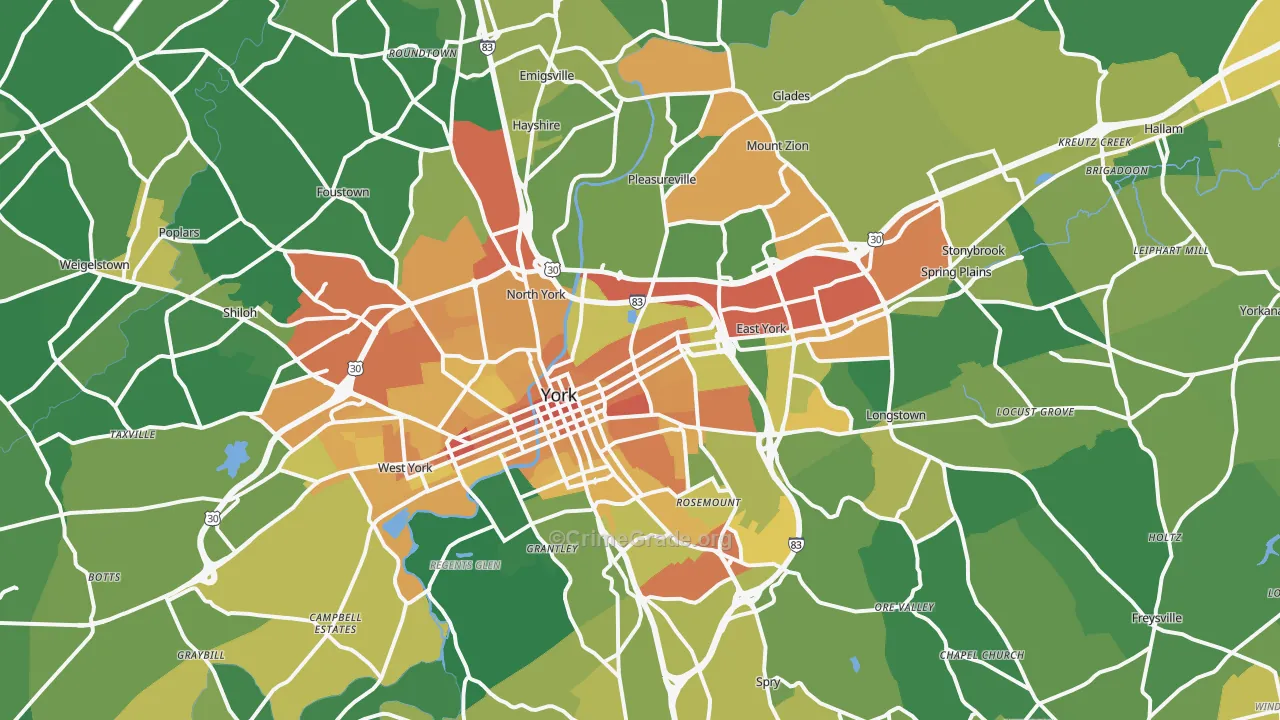 York, PA Map of Vandalism Rates