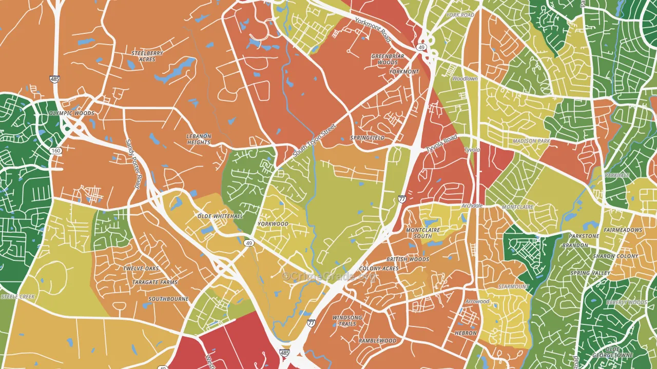 Yorkmount, Charlotte, NC Map of Vandalism Rates