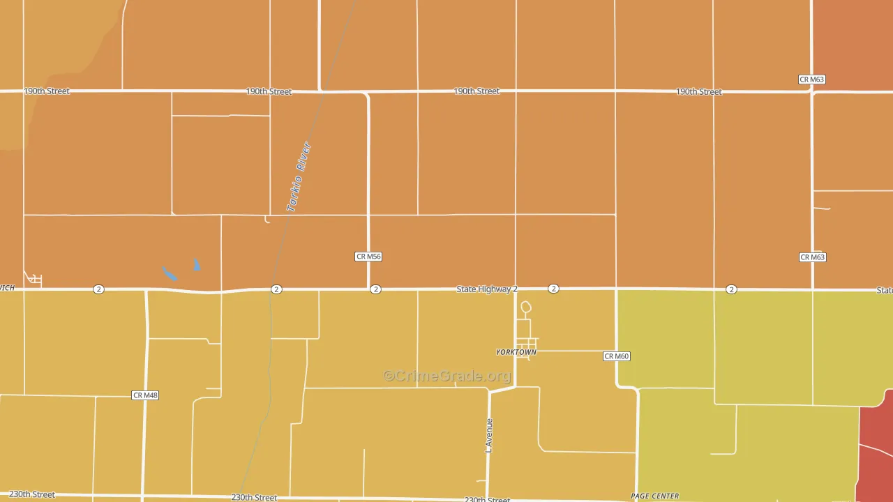 Yorktown, IA Map of Vandalism Rates
