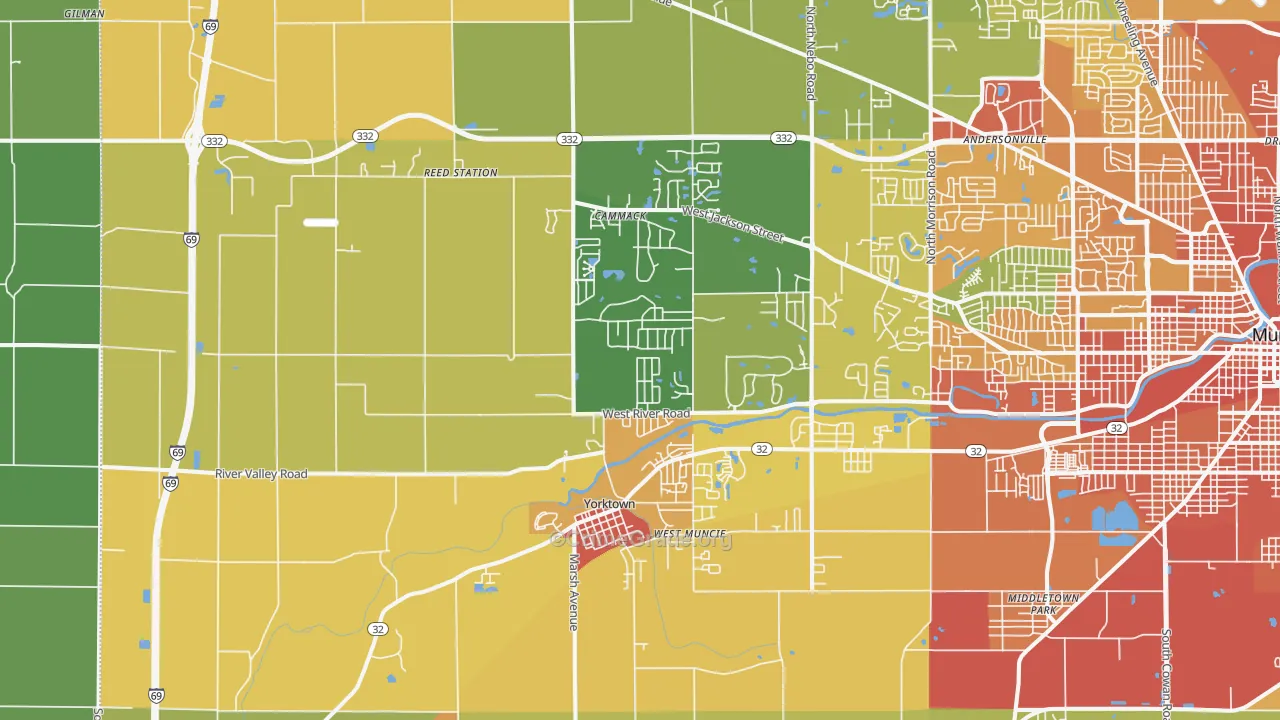 Yorktown, IN Map of Vandalism Rates