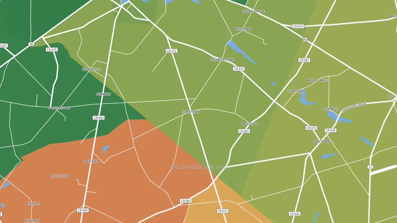 Yorktown, NJ Map of Vandalism Rates