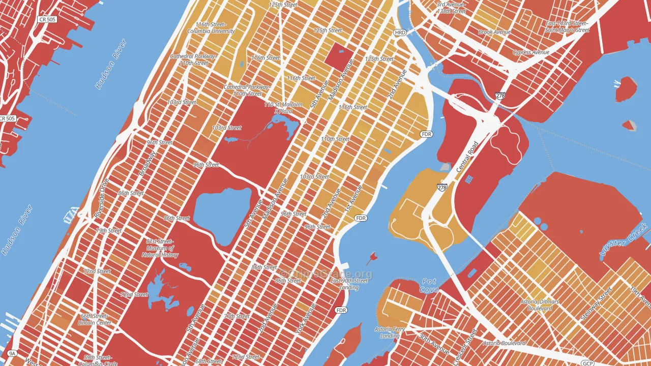 Yorkville, Manhattan, NY Map of Vandalism Rates