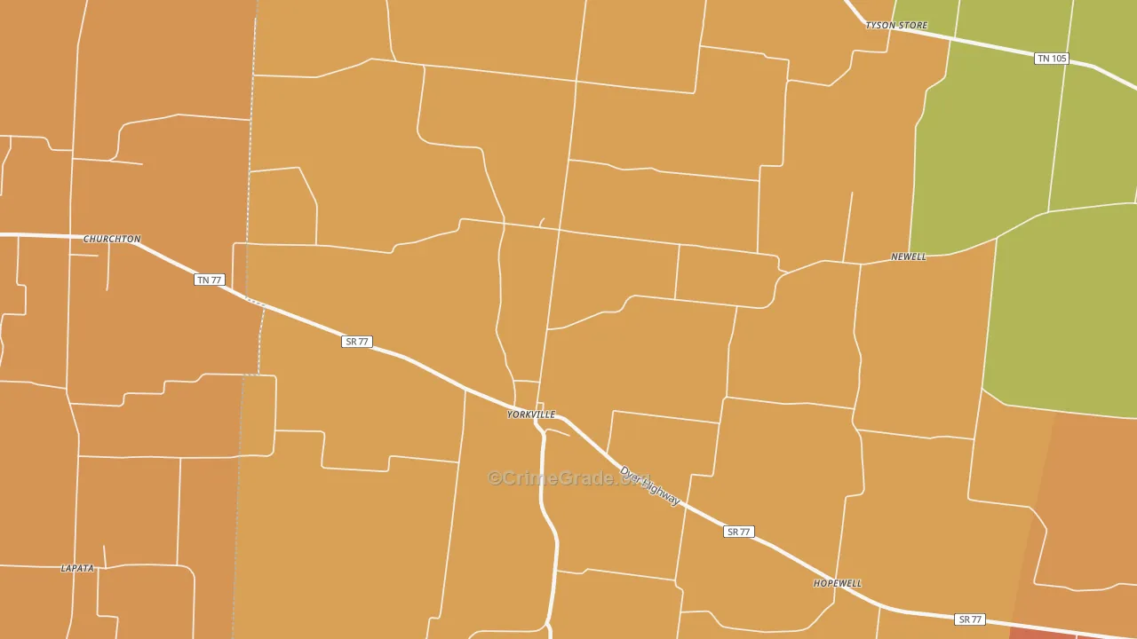 Yorkville, TN Map of Vandalism Rates