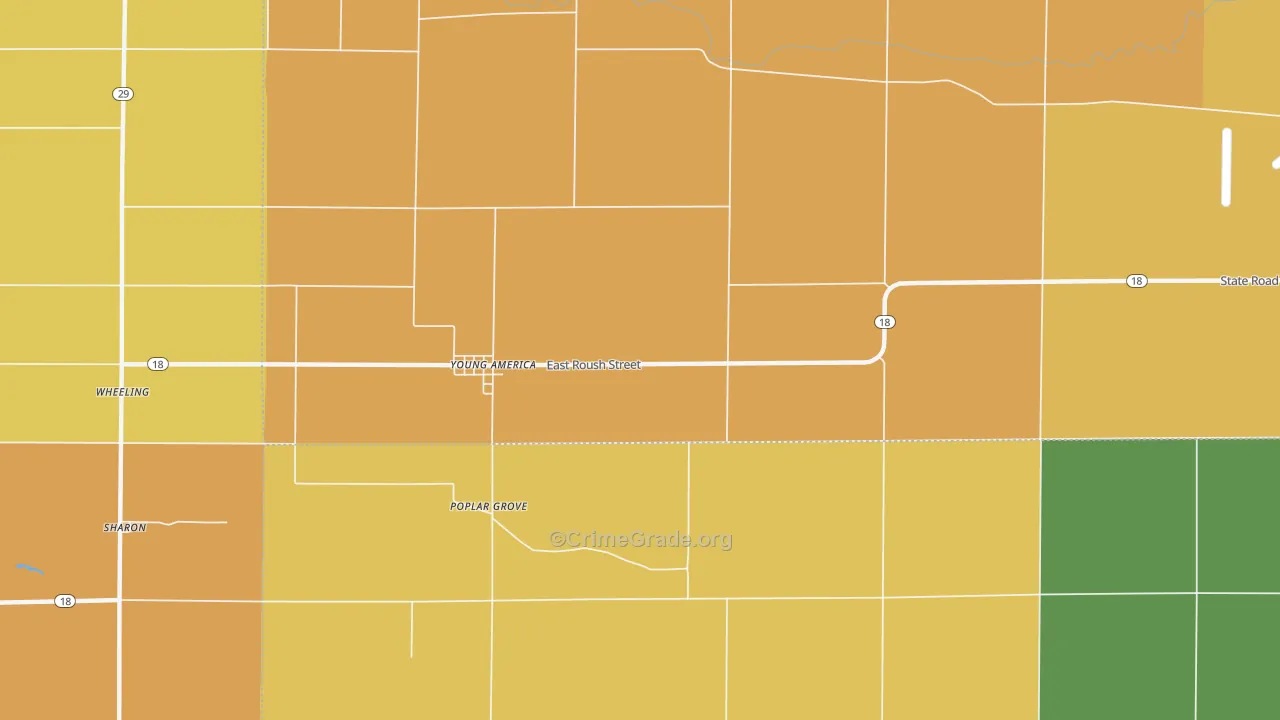 Young America, IN Map of Vandalism Rates