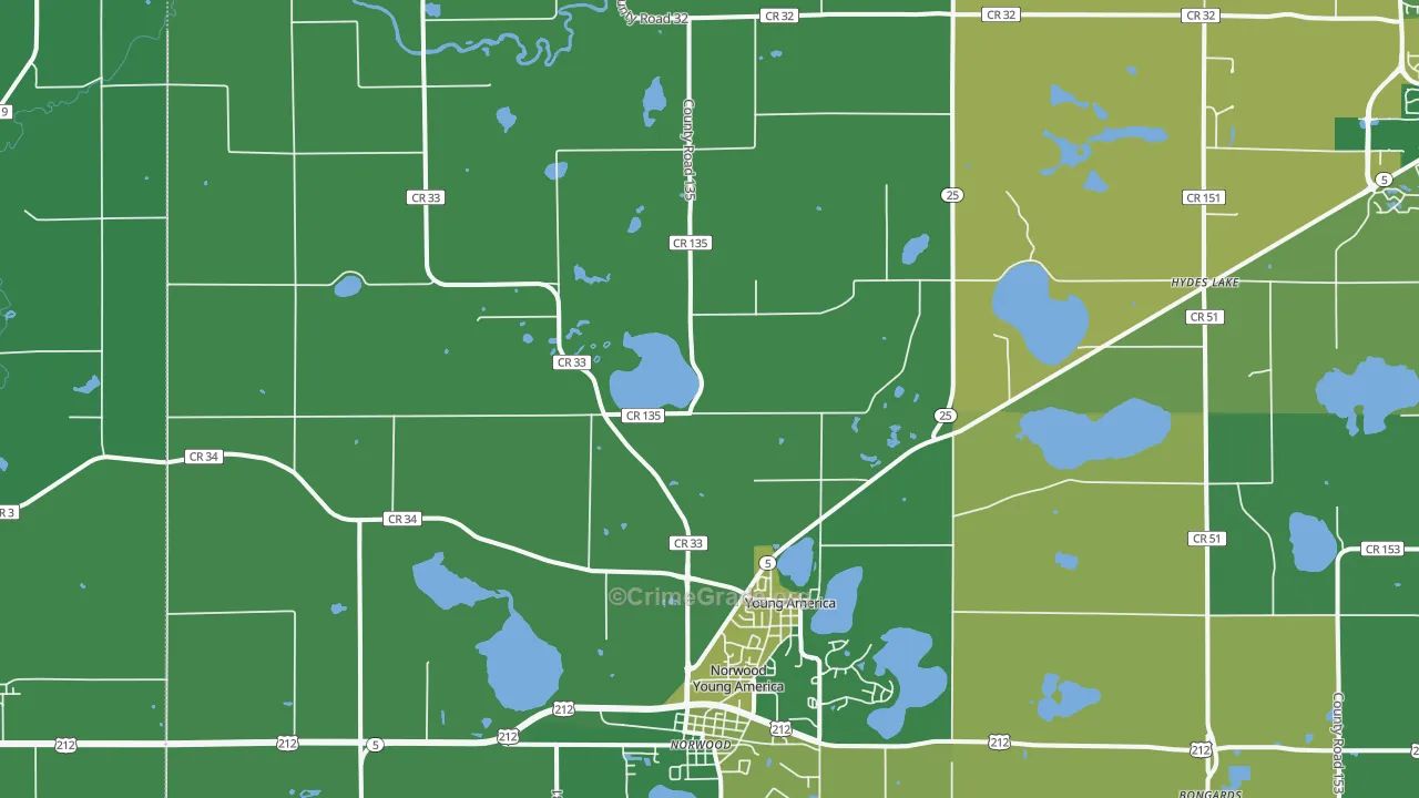 Young America, MN Map of Vandalism Rates