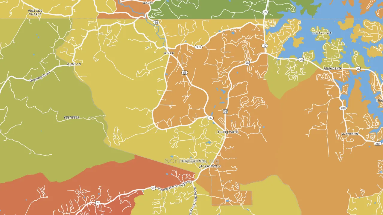 Young Harris, GA Map of Vandalism Rates