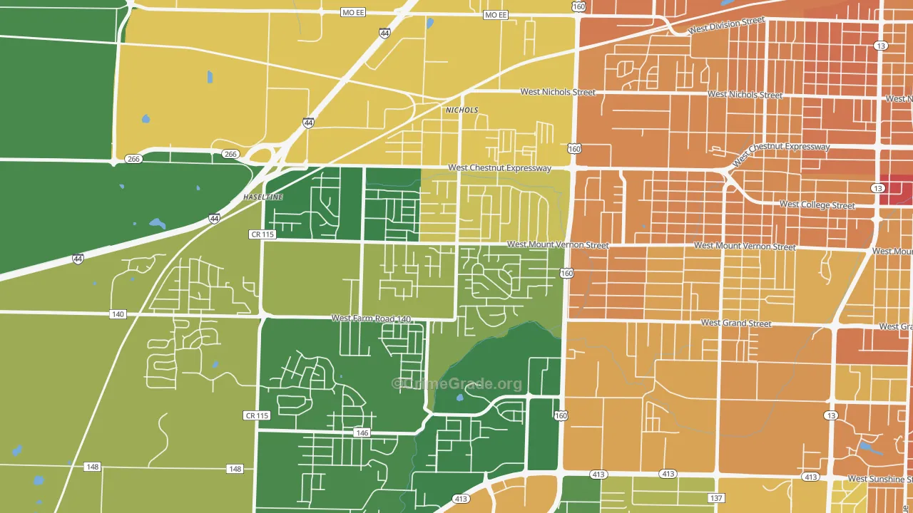 Young-Lilly, Springfield, MO Map of Vandalism Rates