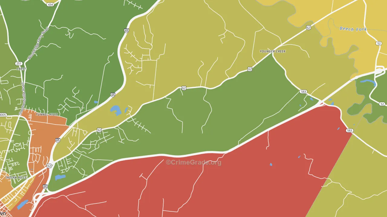 Younger Creek, KY Map of Vandalism Rates