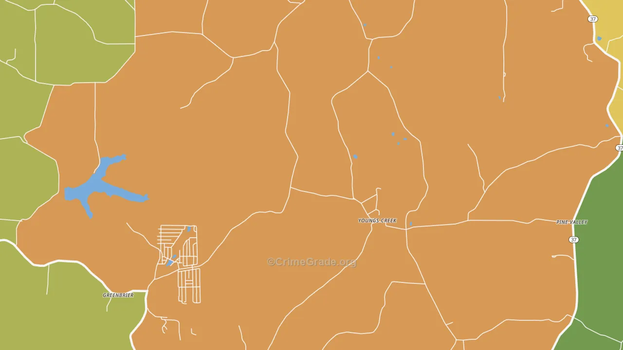 Youngs Creek, IN Map of Vandalism Rates