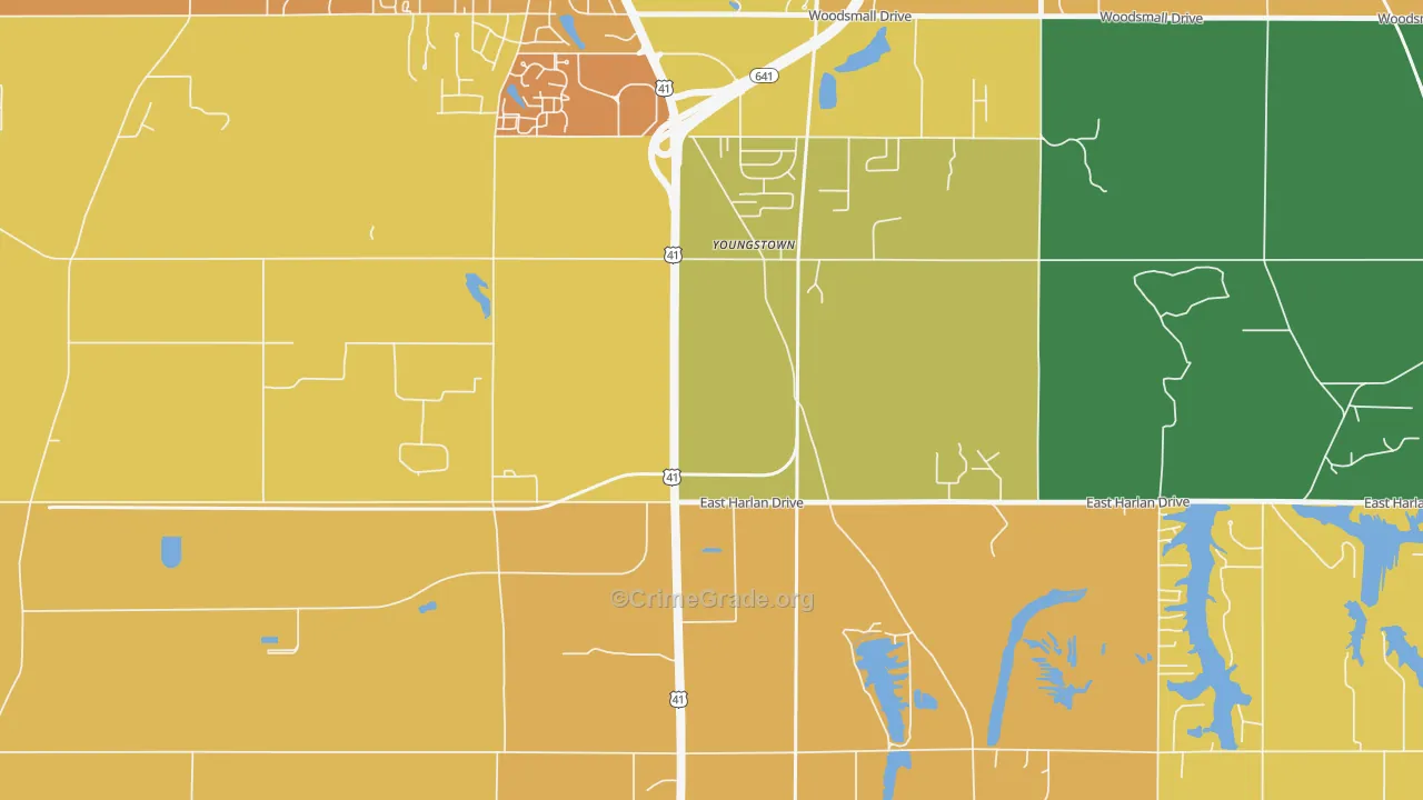 Youngstown, IN Map of Vandalism Rates