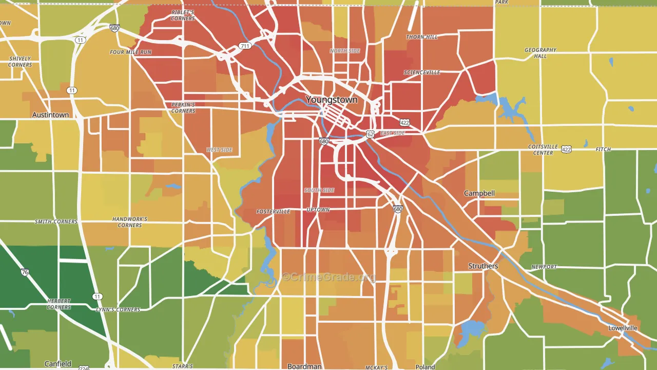 Youngstown, OH Map of Vandalism Rates
