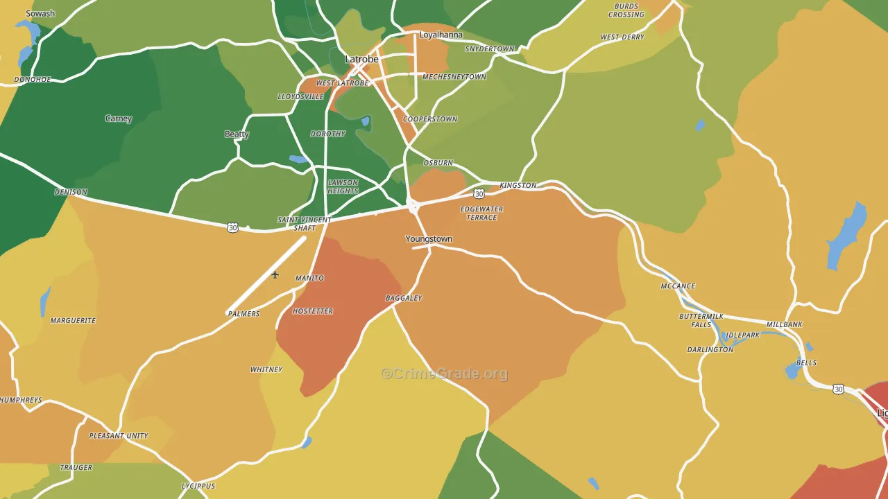 Youngstown, PA Map of Vandalism Rates