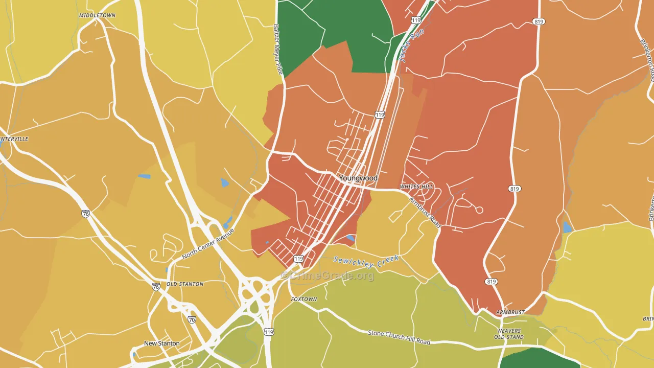 Youngwood, PA Map of Vandalism Rates