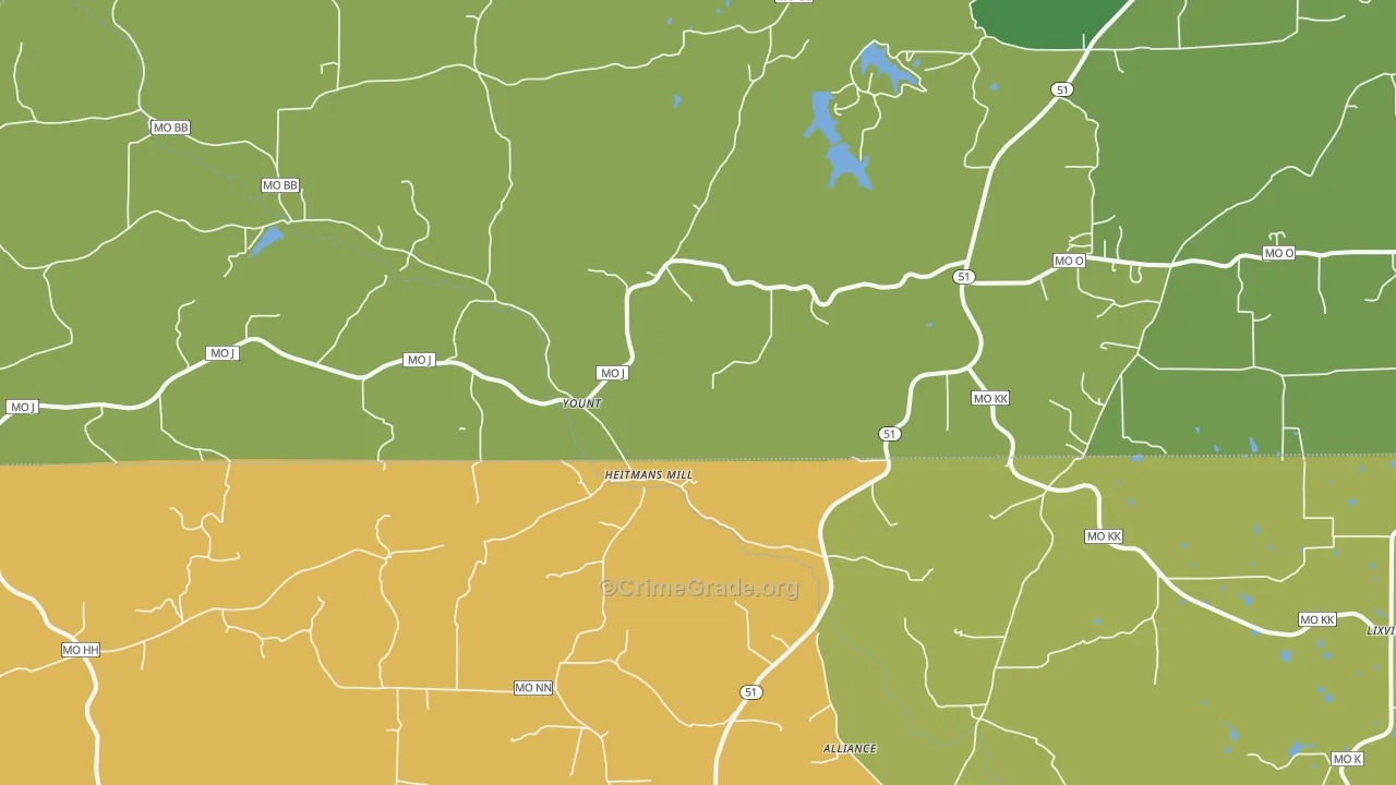 Yount, MO Map of Vandalism Rates