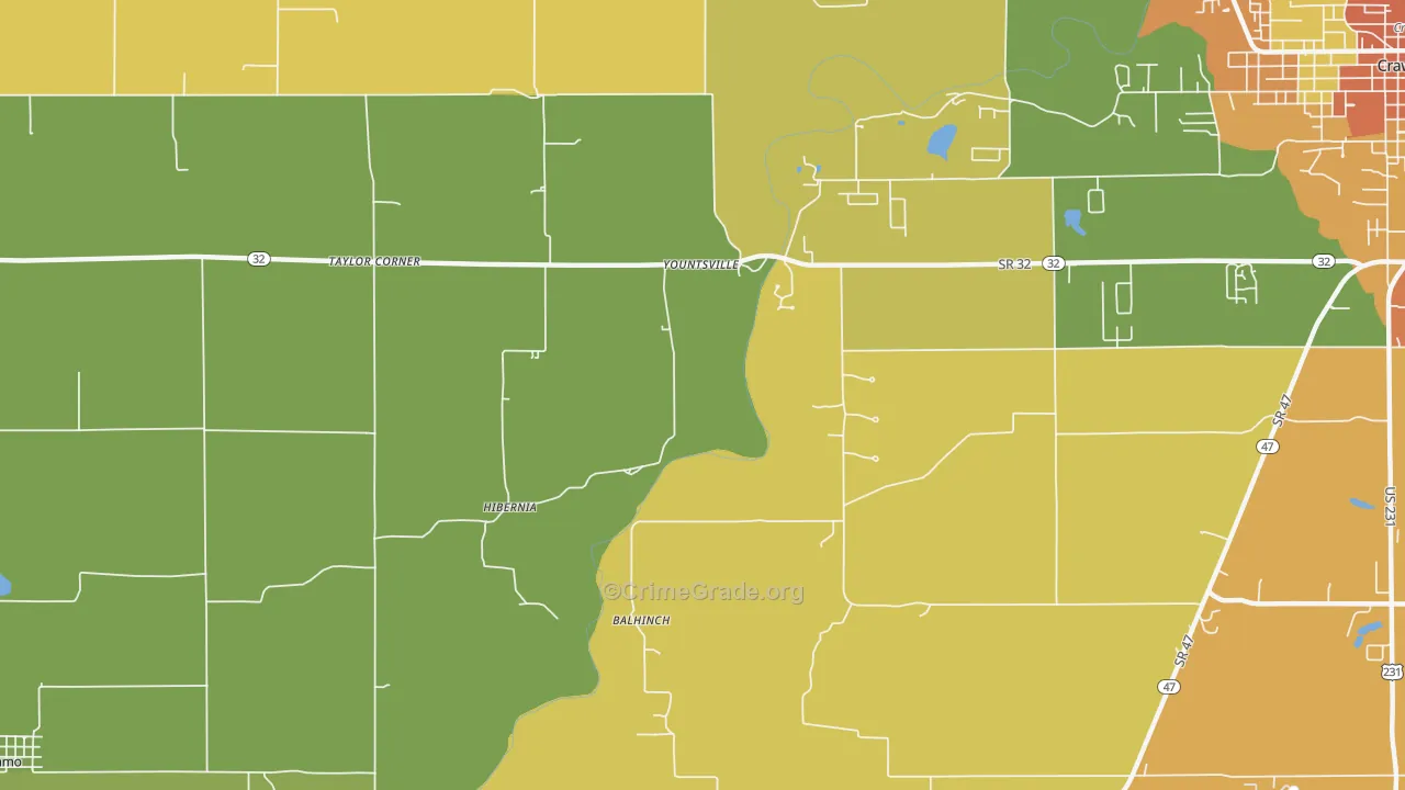 Yountsville, IN Map of Vandalism Rates