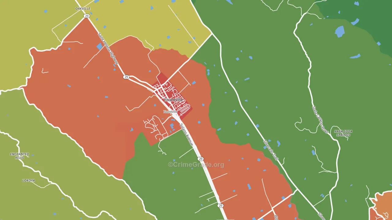 Yountville, CA Map of Vandalism Rates