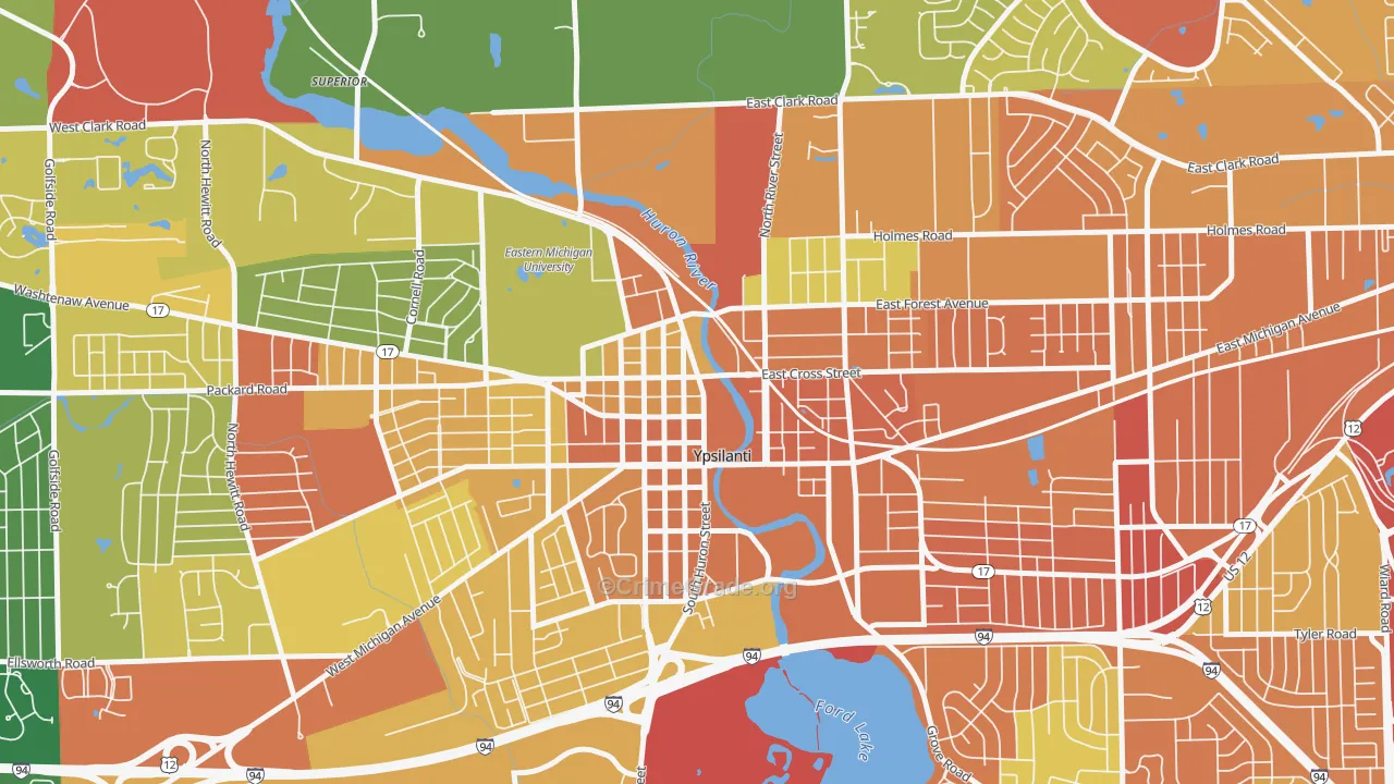 Ypsilanti Historic District, Ypsilanti, MI Map of Vandalism Rates