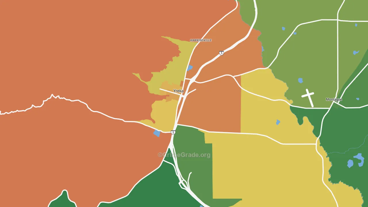 Yreka, CA Map of Vandalism Rates