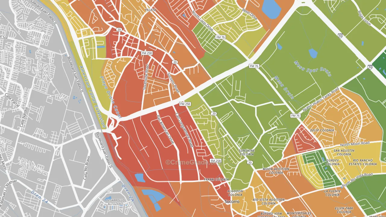 Ysleta Mission Valley, El Paso, TX Map of Vandalism Rates