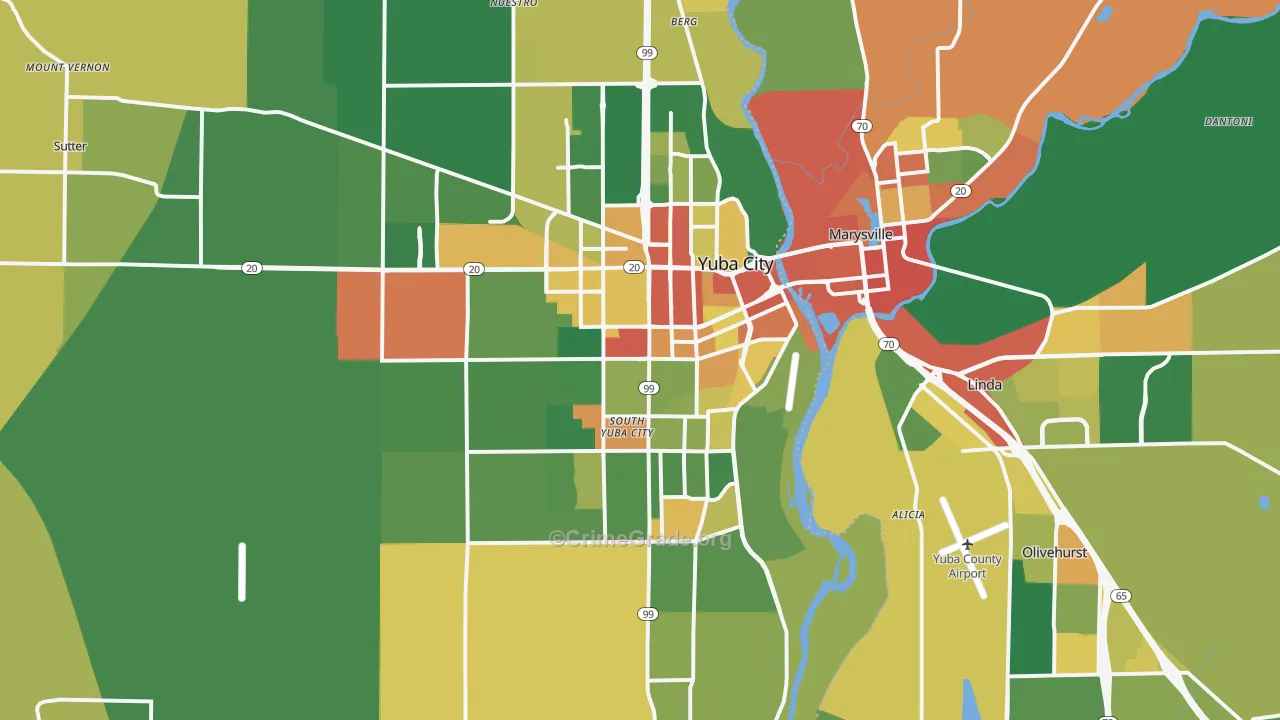 Yuba City, CA Map of Vandalism Rates