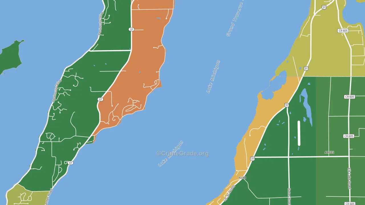 Yuba, MI Map of Vandalism Rates