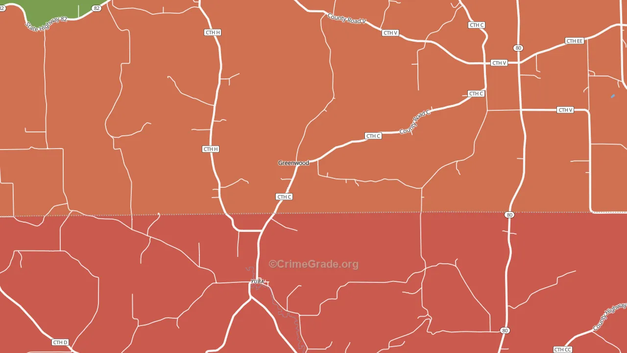 Yuba, WI Map of Vandalism Rates