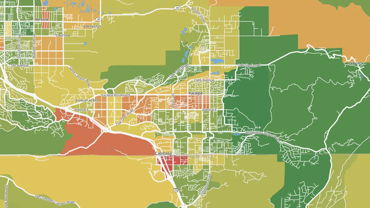 Yucaipa, CA Map of Vandalism Rates