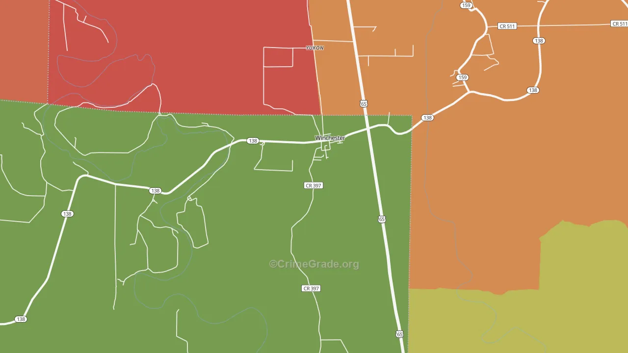 Yukon, AR Map of Vandalism Rates