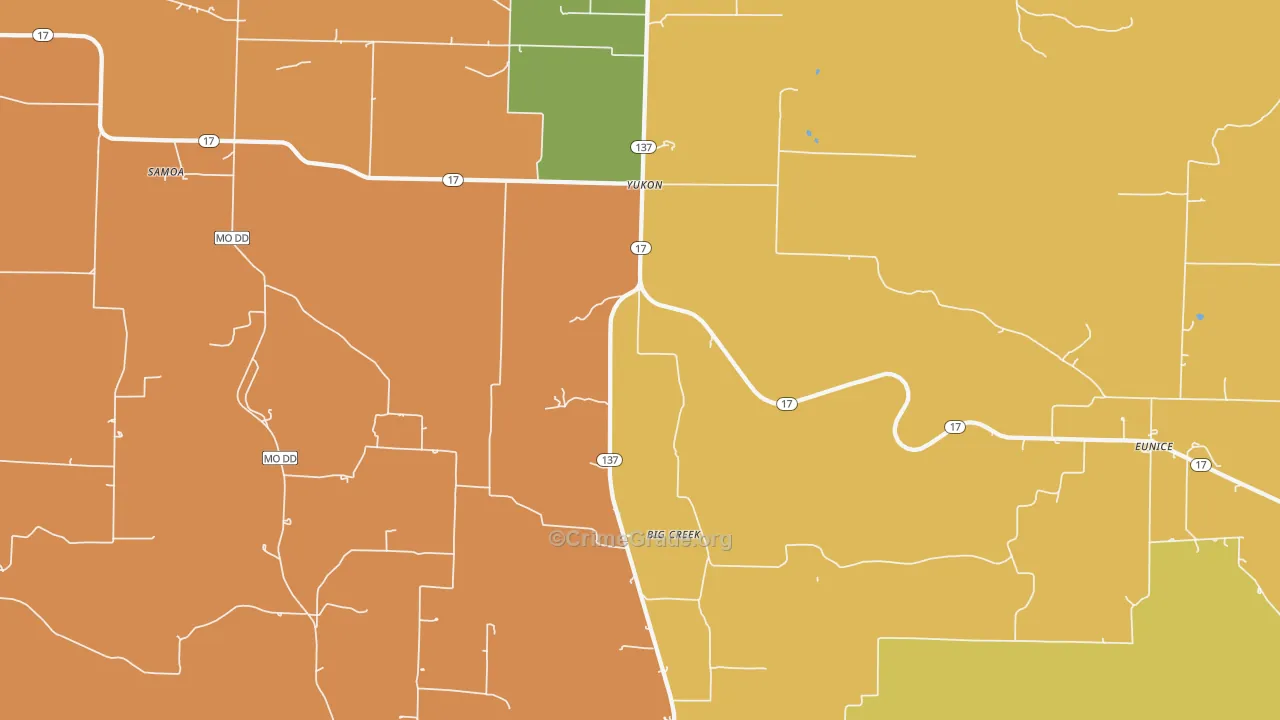 Yukon, MO Map of Vandalism Rates