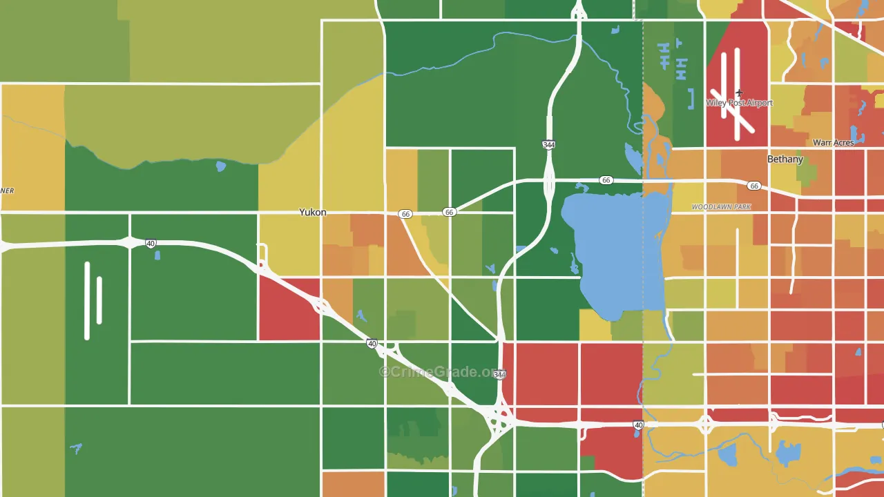 Yukon, OK Map of Vandalism Rates