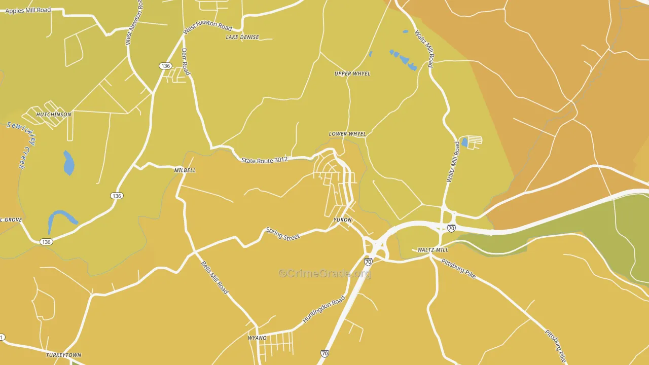 Yukon, PA Map of Vandalism Rates