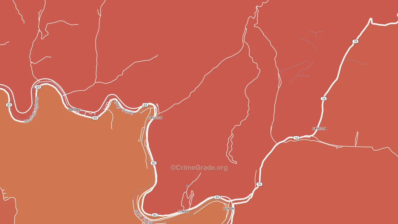 Yukon, WV Map of Vandalism Rates