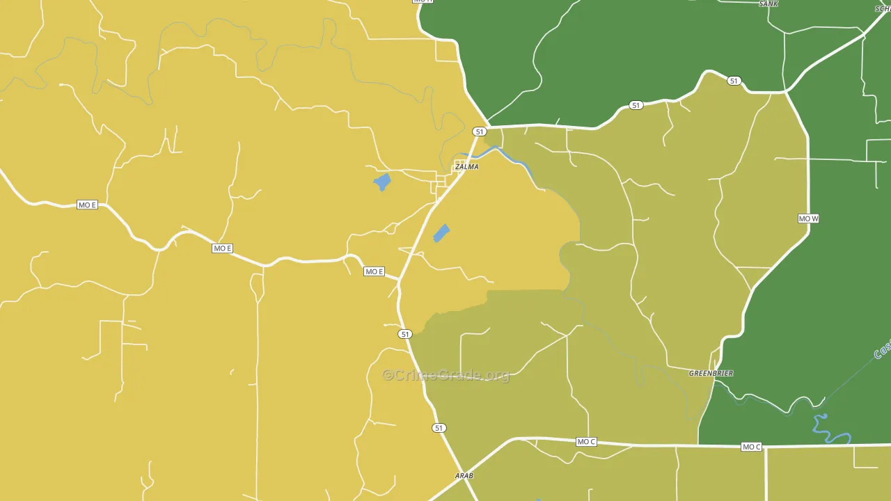 Zalma, MO Map of Vandalism Rates