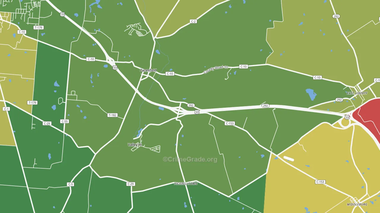 Zanesfield, OH Map of Vandalism Rates