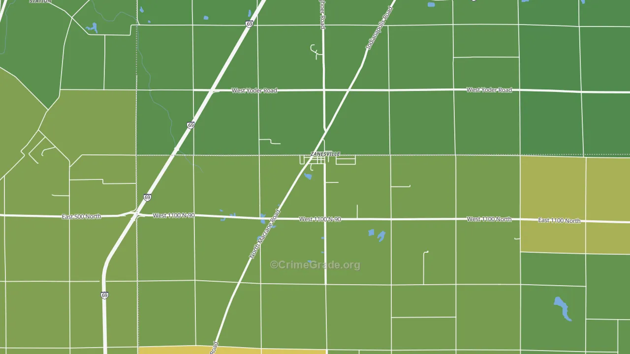 Zanesville, IN Map of Vandalism Rates