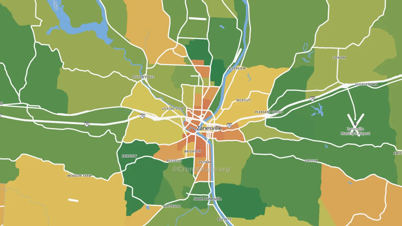 Zanesville, OH Map of Vandalism Rates