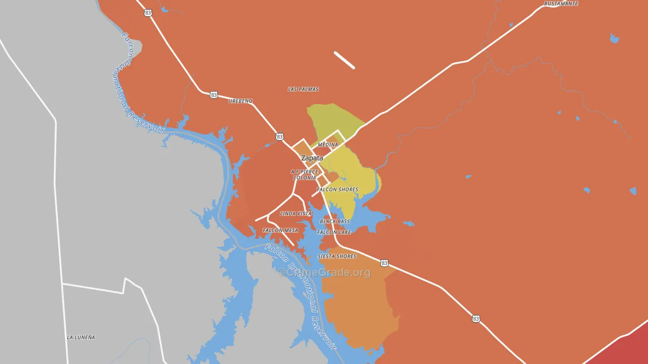 Zapata, TX Map of Vandalism Rates